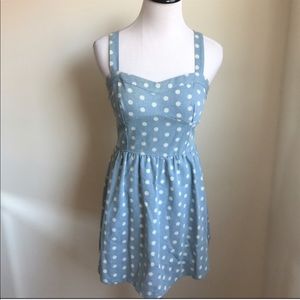 ASOS Denim Dress with Polka Dots Criss Cross Back